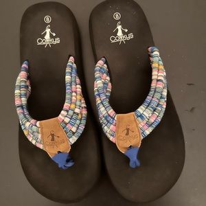 Corkys Woven Rainbow Multicolored Colorful Flip Flop Thong Sandals Size 8